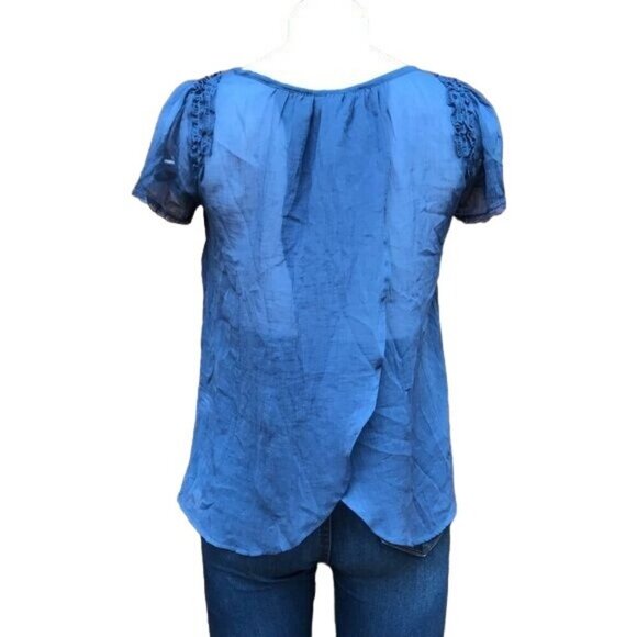 Willow & Clay Ruffle Blue Sheer Blouse Cottage Top Shirt Size M - Picture 5 of 8